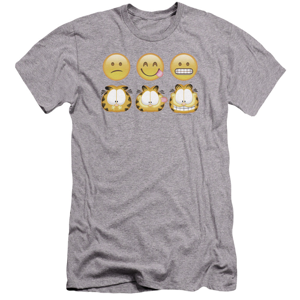 AN OFFCIALLY LICENSED GARFIELD EMOJIS MEN'S PREMIUM SLIM FIT T-SHIRT ATHLETIC HEATHER
