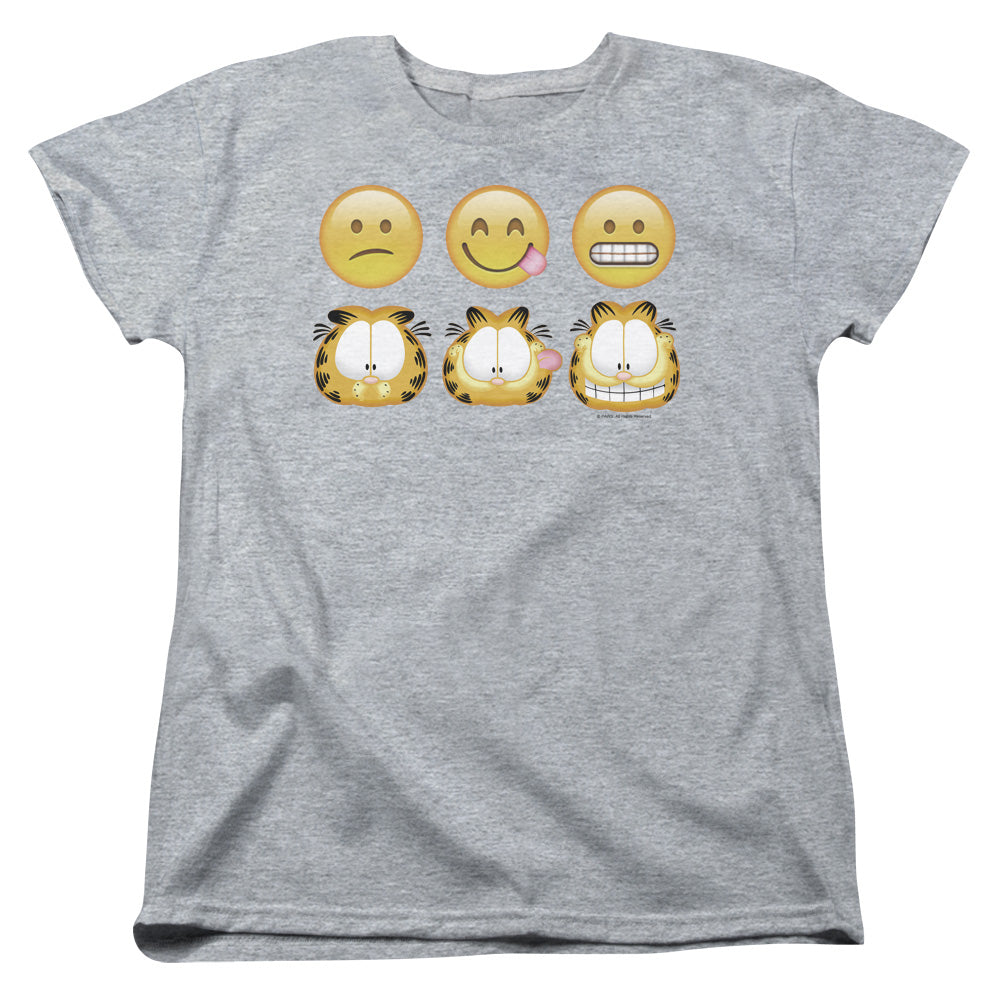 AN OFFCIALLY LICENSED GARFIELD EMOJIS WOMEN'S REGULAR FIT T-SHIRT ATHLETIC HEATHER