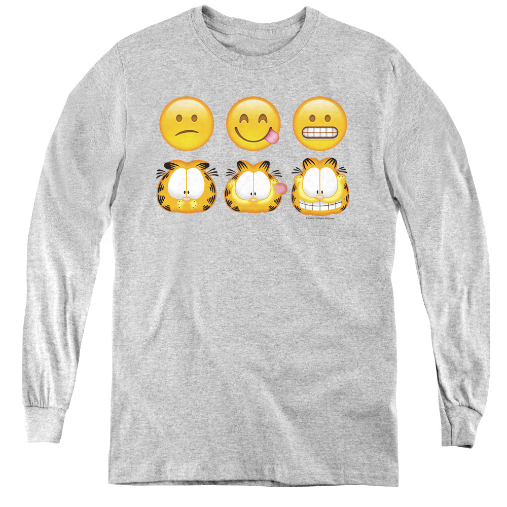 AN OFFCIALLY LICENSED GARFIELD EMOJIS YOUTH LONG SLEEVE T-SHIRT ATHLETIC HEATHER