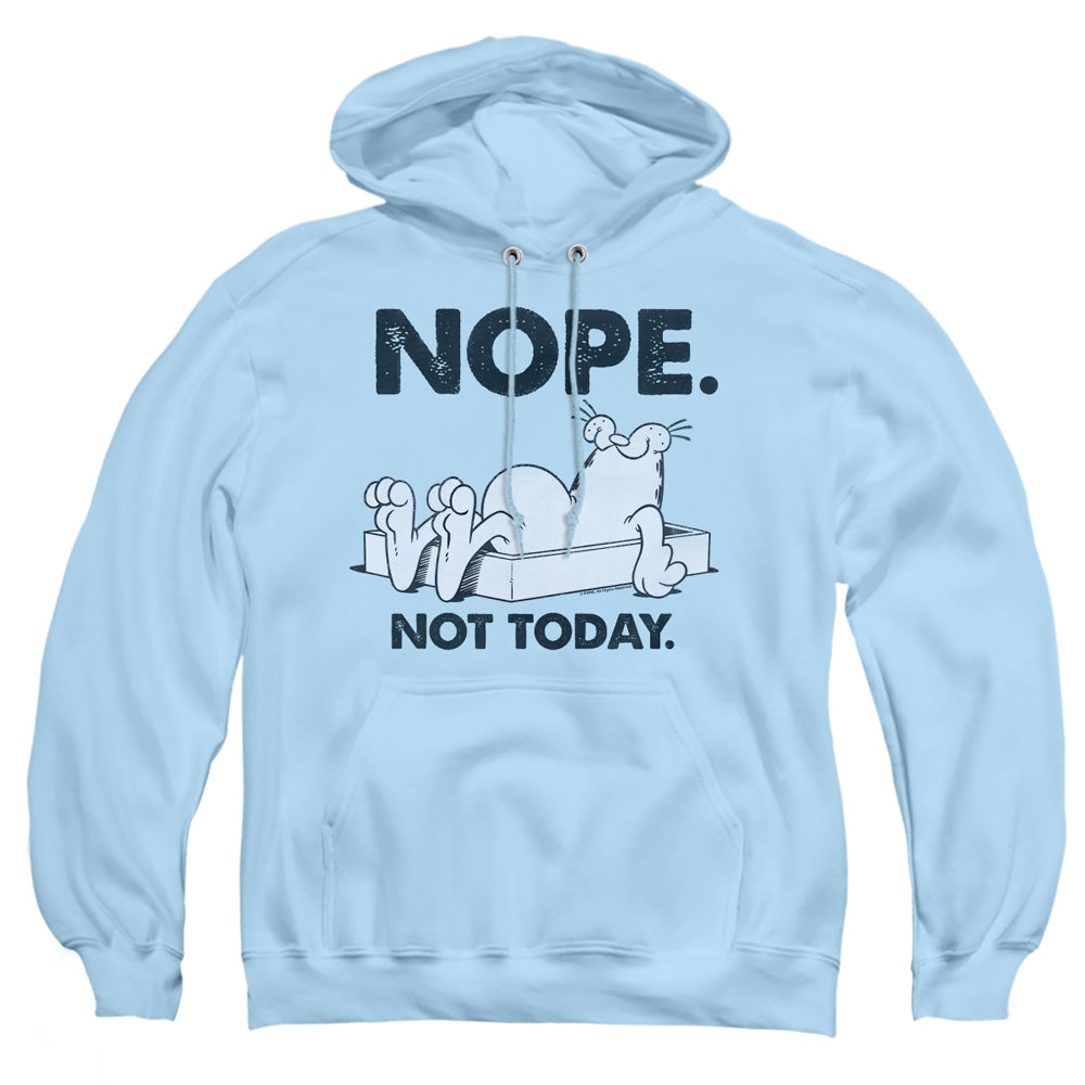 AN OFFCIALLY LICENSED GARFIELD NOPE ADULT UNISEX PULLOVER HOODIE LIGHT BLUE