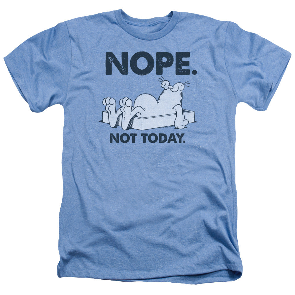 AN OFFCIALLY LICENSED GARFIELD NOPE MEN'S HEATHER T-SHIRT LIGHT BLUE