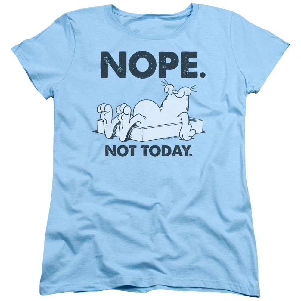 AN OFFCIALLY LICENSED GARFIELD NOPE WOMEN'S REGULAR FIT T-SHIRT LIGHT BLUE