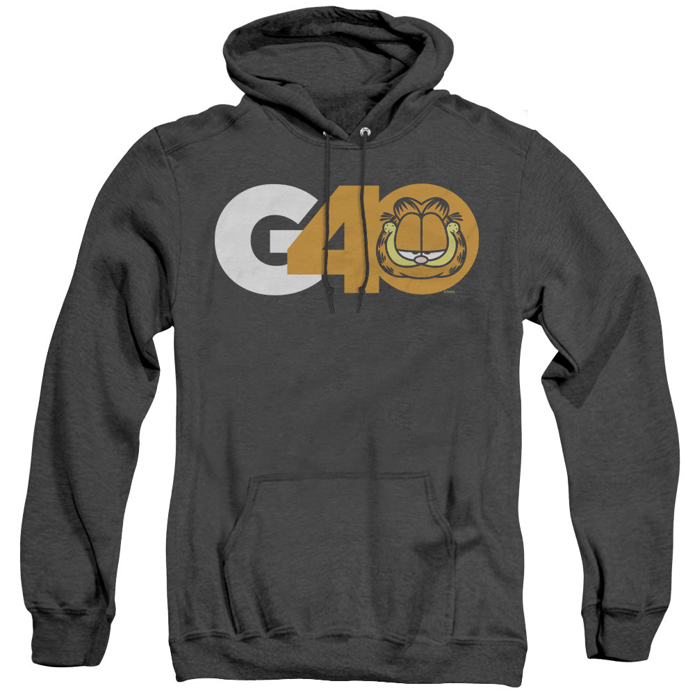 AN OFFCIALLY LICENSED GARFIELD G40 ADULT UNISEX HEATHER PULLOVER HOODIE BLACK