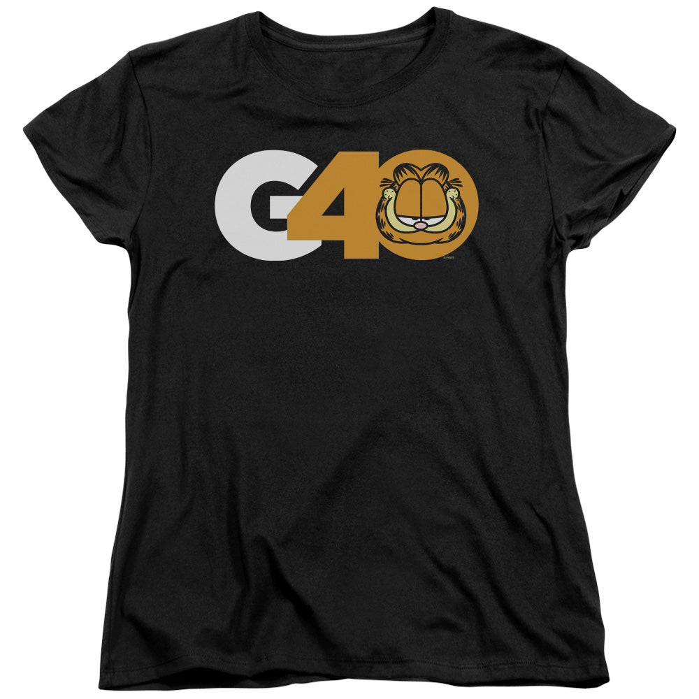 AN OFFCIALLY LICENSED GARFIELD G40 WOMEN'S REGULAR FIT T-SHIRT BLACK