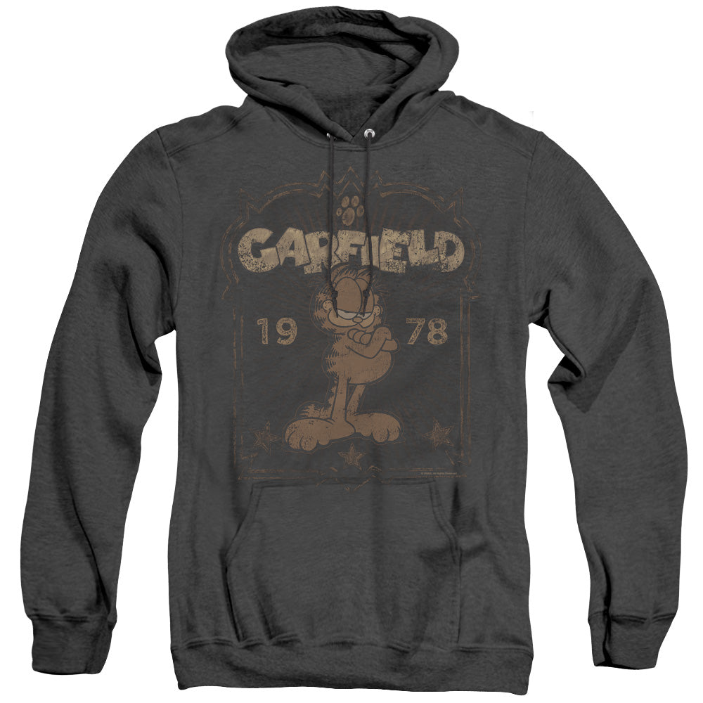AN OFFCIALLY LICENSED GARFIELD EST 1978 ADULT UNISEX HEATHER PULLOVER HOODIE BLACK