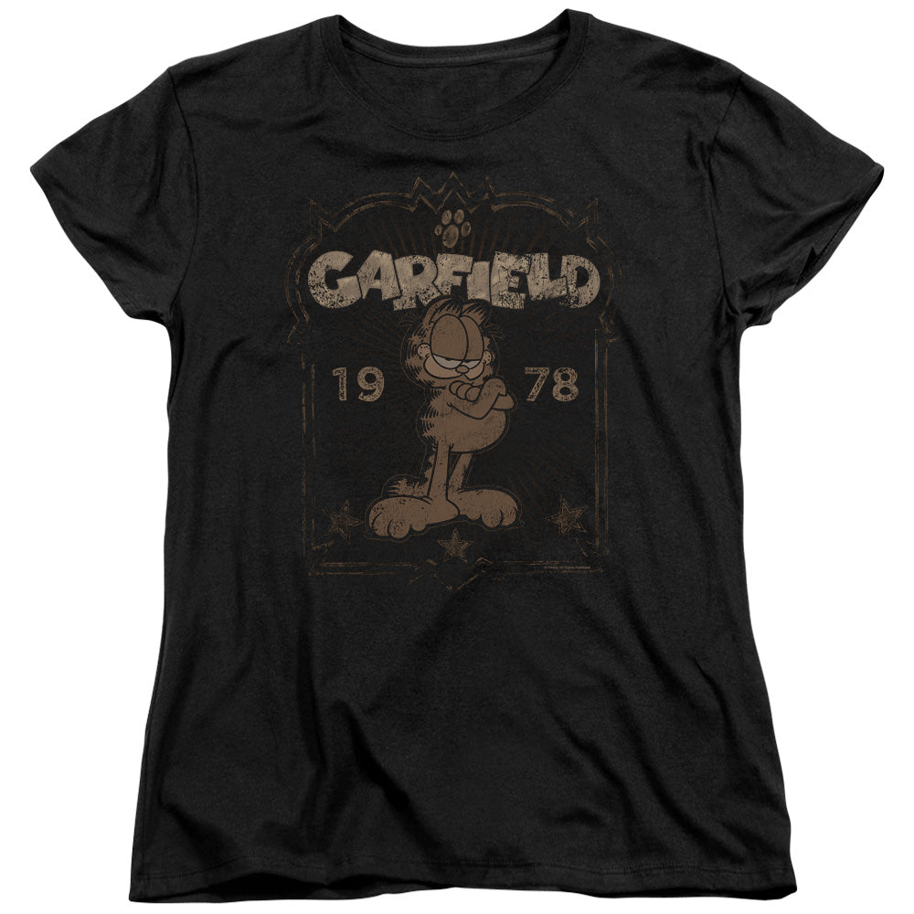 AN OFFCIALLY LICENSED GARFIELD EST 1978 WOMEN'S REGULAR FIT T-SHIRT BLACK