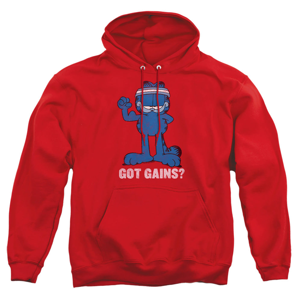 AN OFFCIALLY LICENSED GARFIELD GOT GAINS ADULT UNISEX PULLOVER HOODIE RED