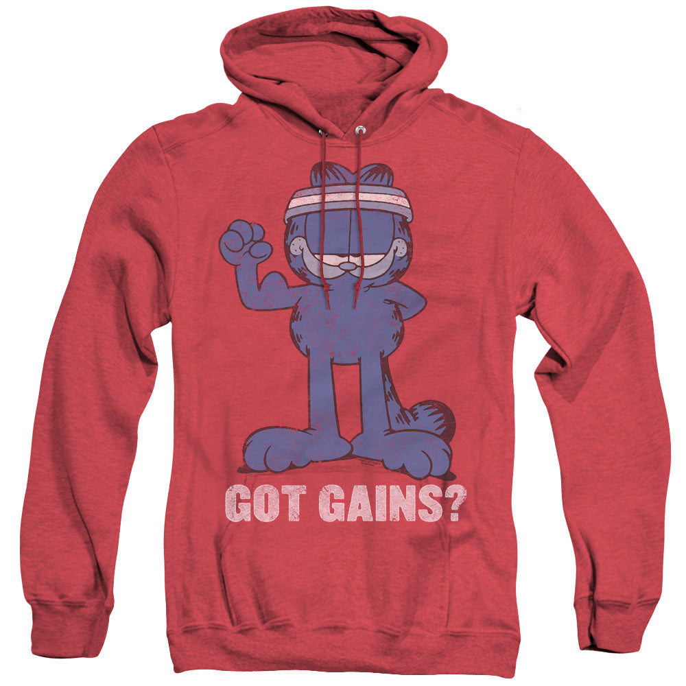 AN OFFCIALLY LICENSED GARFIELD GOT GAINS ADULT UNISEX HEATHER PULLOVER HOODIE RED