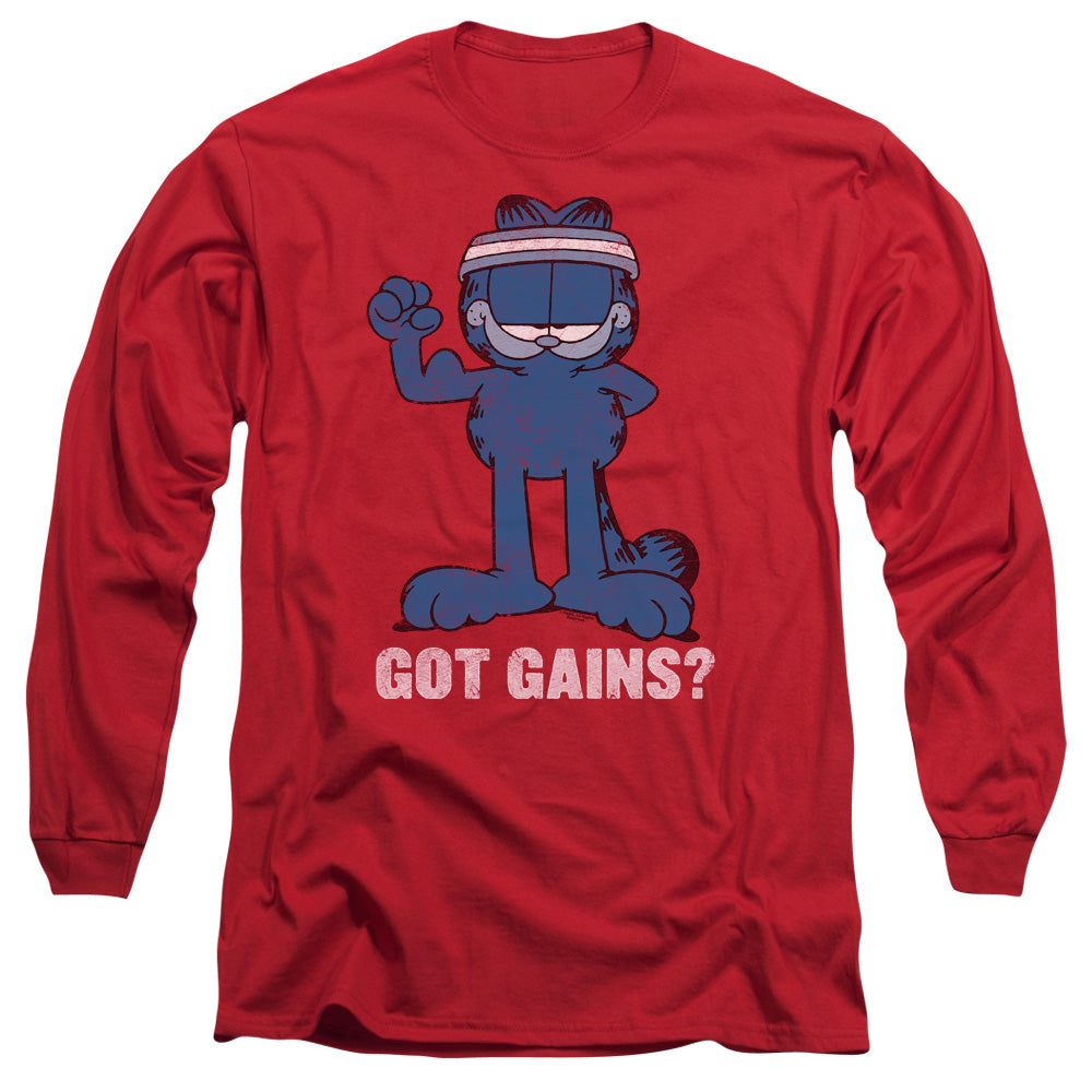 AN OFFCIALLY LICENSED GARFIELD GOT GAINS MEN'S LONG SLEEVE T-SHIRT RED