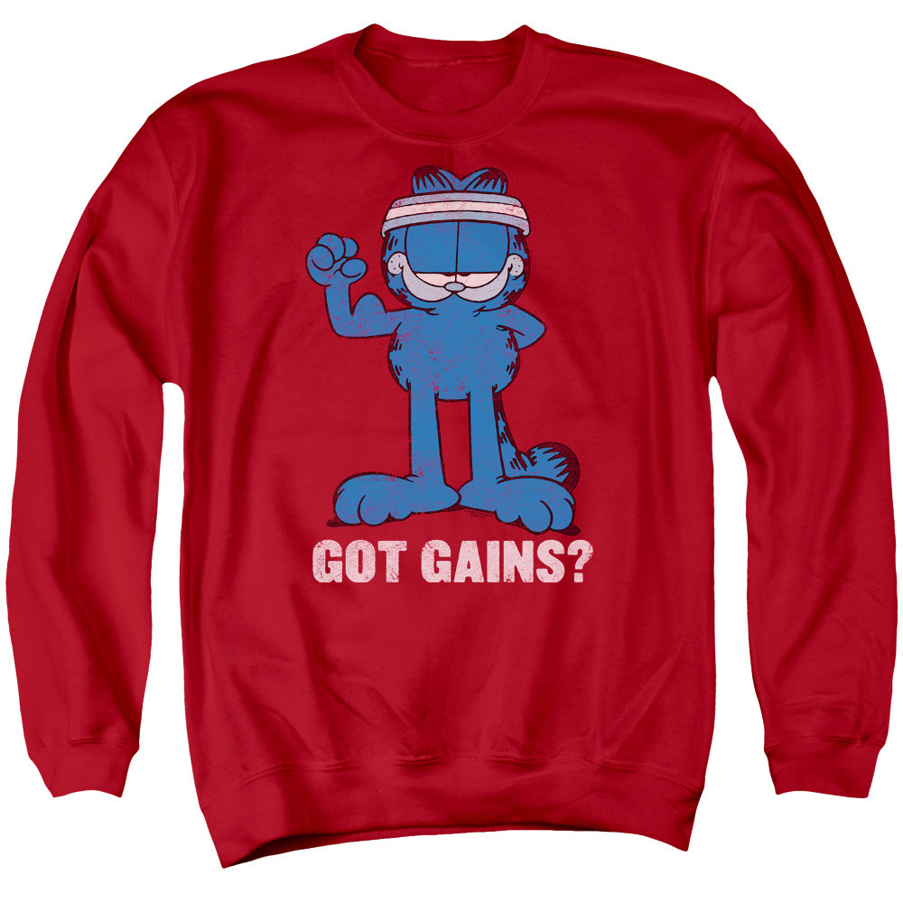 AN OFFCIALLY LICENSED GARFIELD GOT GAINS ADULT UNISEX CREWNECK SWEATSHIRT RED
