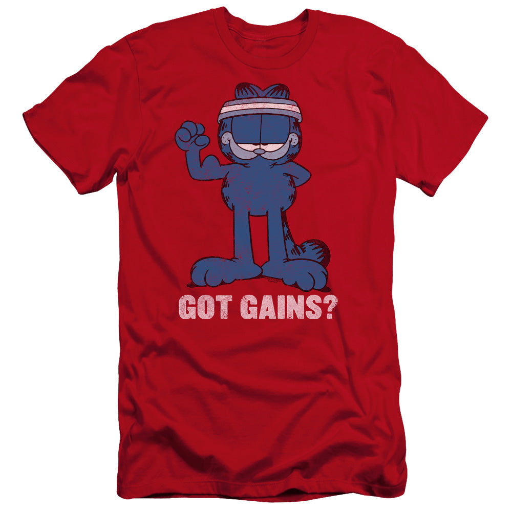 AN OFFCIALLY LICENSED GARFIELD GOT GAINS MEN'S PREMIUM SLIM FIT T-SHIRT RED