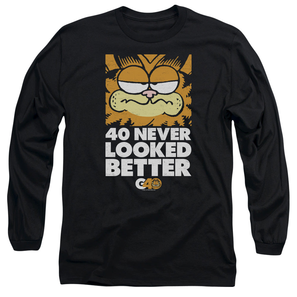 AN OFFCIALLY LICENSED GARFIELD 40 LOOKS MEN'S LONG SLEEVE T-SHIRT BLACK
