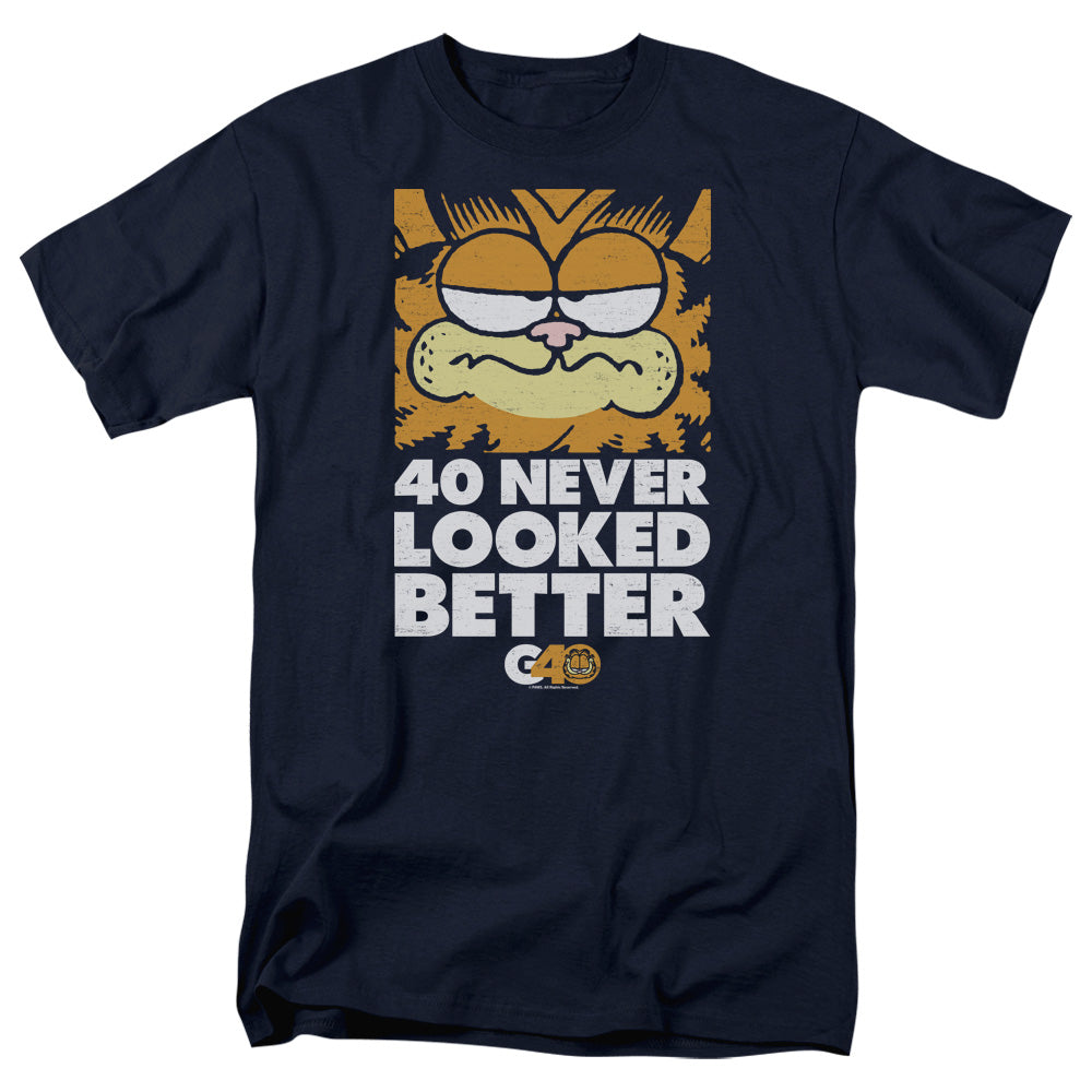 AN OFFCIALLY LICENSED GARFIELD 40 LOOKS MEN'S REGULAR FIT T-SHIRT NAVY