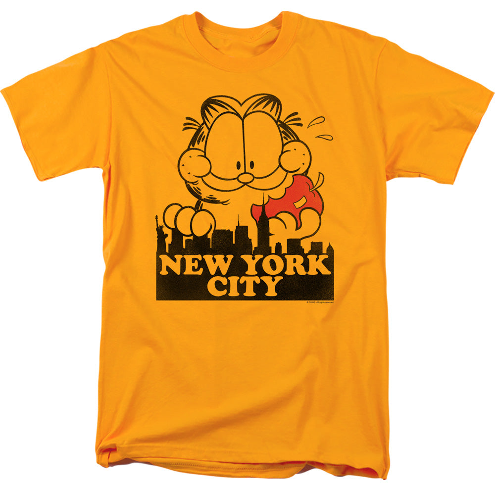 AN OFFCIALLY LICENSED GARFIELD BIG APPLE MEN'S REGULAR FIT T-SHIRT GOLD