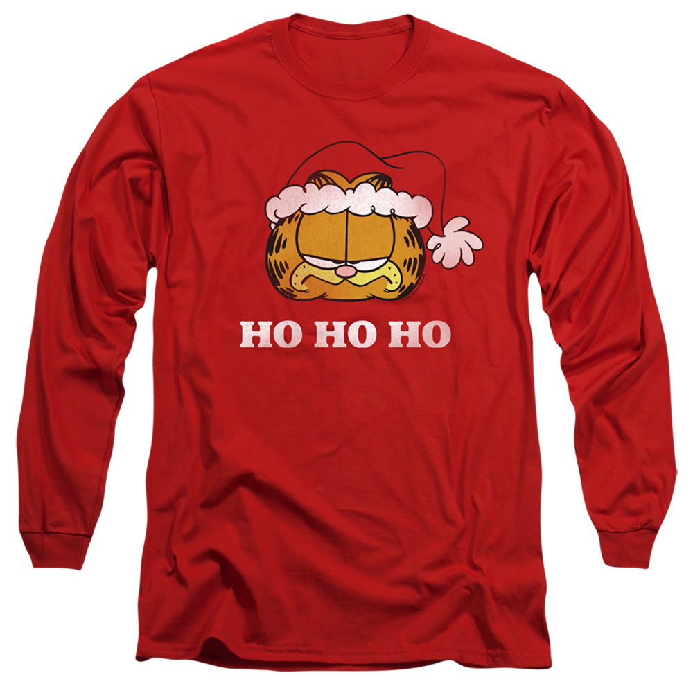 AN OFFCIALLY LICENSED GARFIELD HO HO HO MEN'S LONG SLEEVE T-SHIRT RED