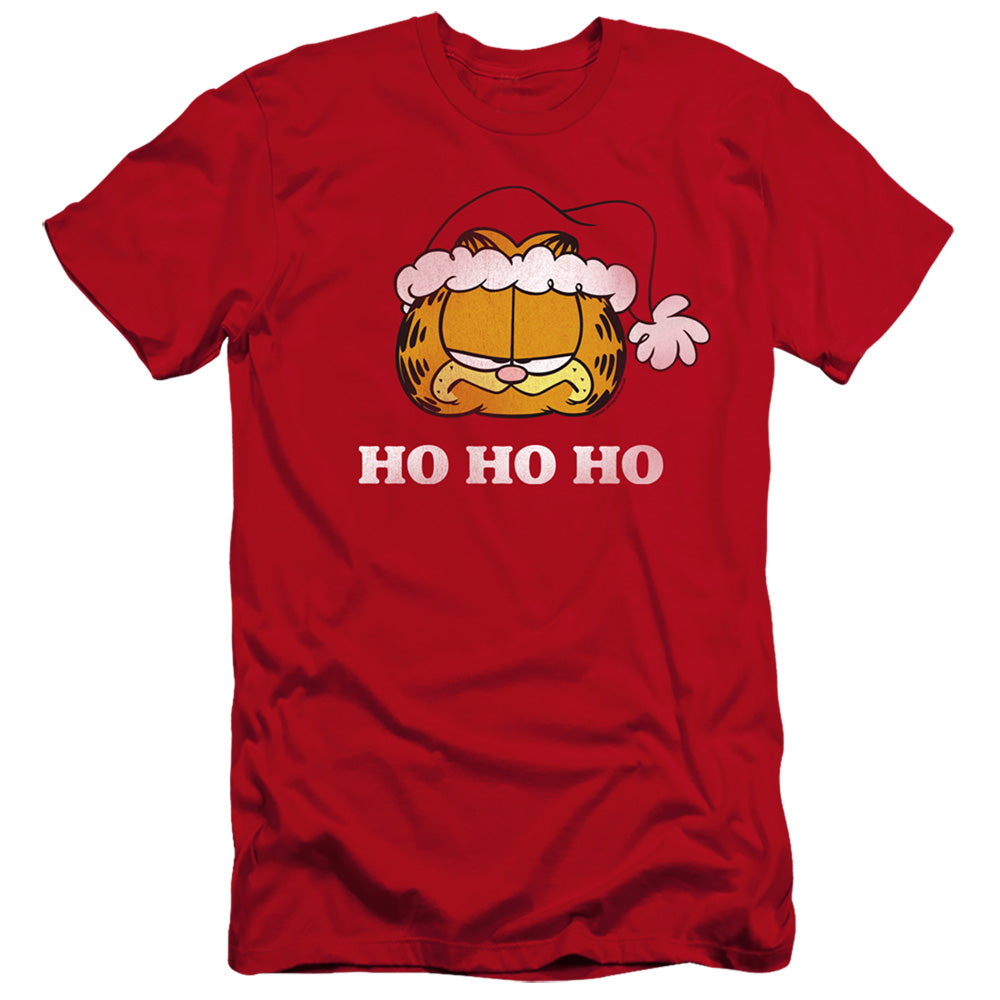 AN OFFCIALLY LICENSED GARFIELD HO HO HO MEN'S PREMIUM SLIM FIT T-SHIRT RED