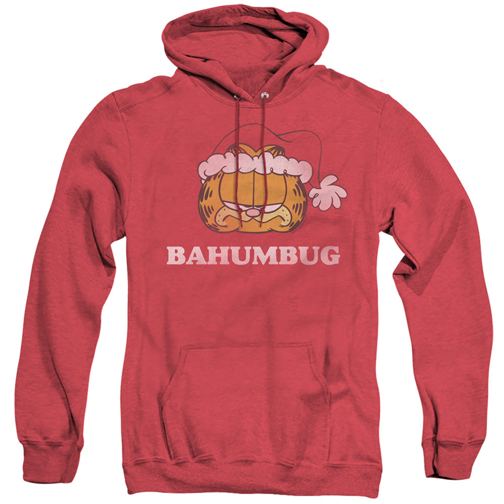 AN OFFCIALLY LICENSED GARFIELD BAHUMBUG ADULT UNISEX HEATHER PULLOVER HOODIE RED
