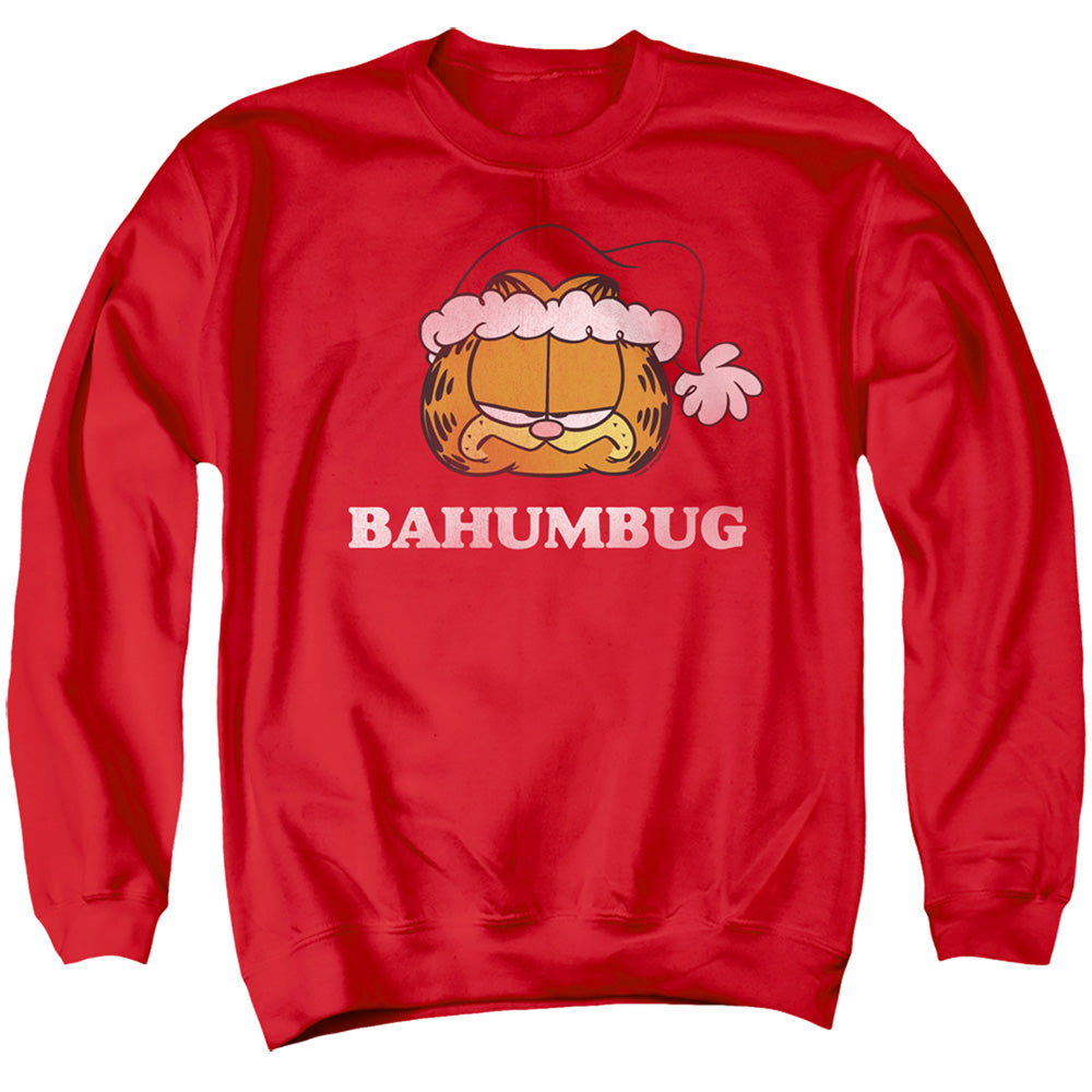 AN OFFCIALLY LICENSED GARFIELD BAHUMBUG ADULT UNISEX CREWNECK SWEATSHIRT RED