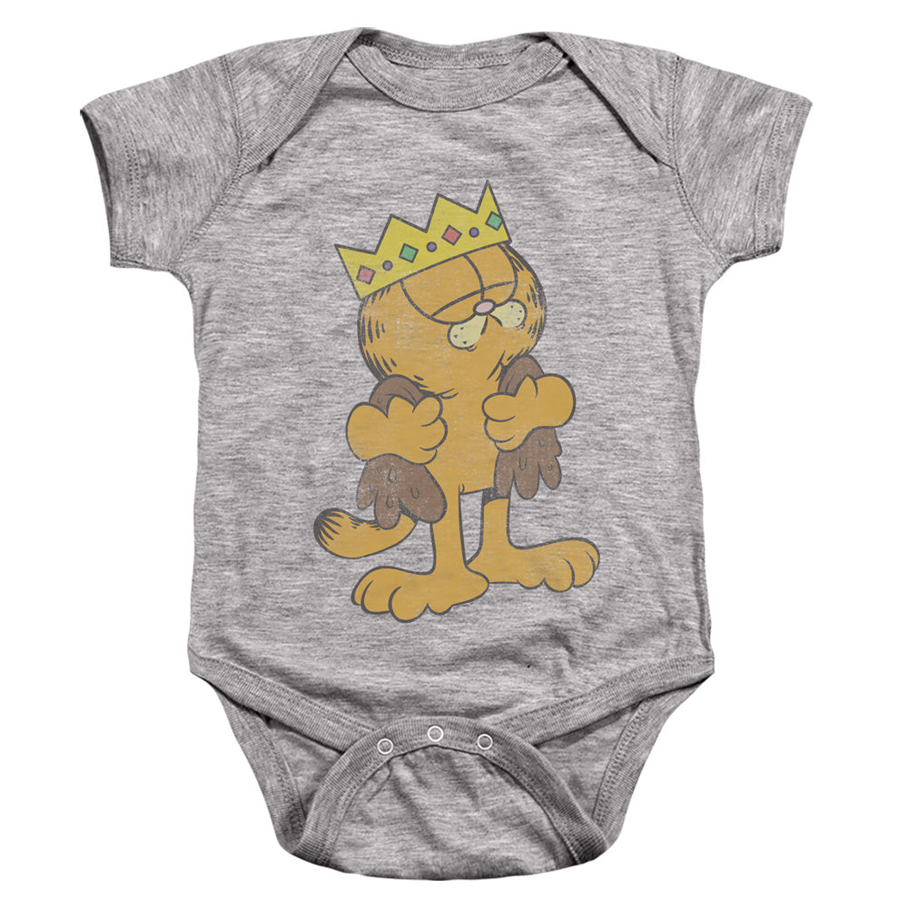 AN OFFCIALLY LICENSED GARFIELD KING GARFIELD BABY BODYSUIT ATHLETIC HEATHER