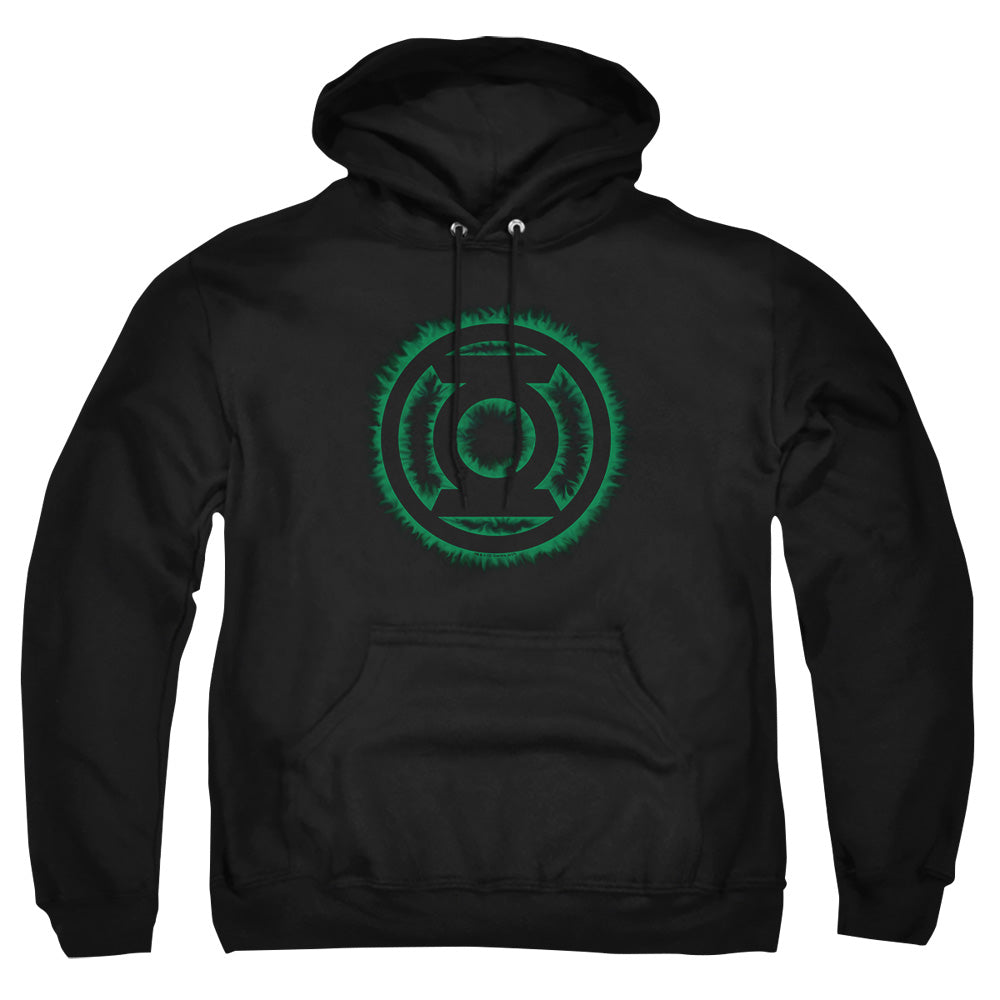 AN OFFCIALLY LICENSED GREEN LANTERN GREEN FLAME LOGO ADULT UNISEX PULLOVER HOODIE BLACK