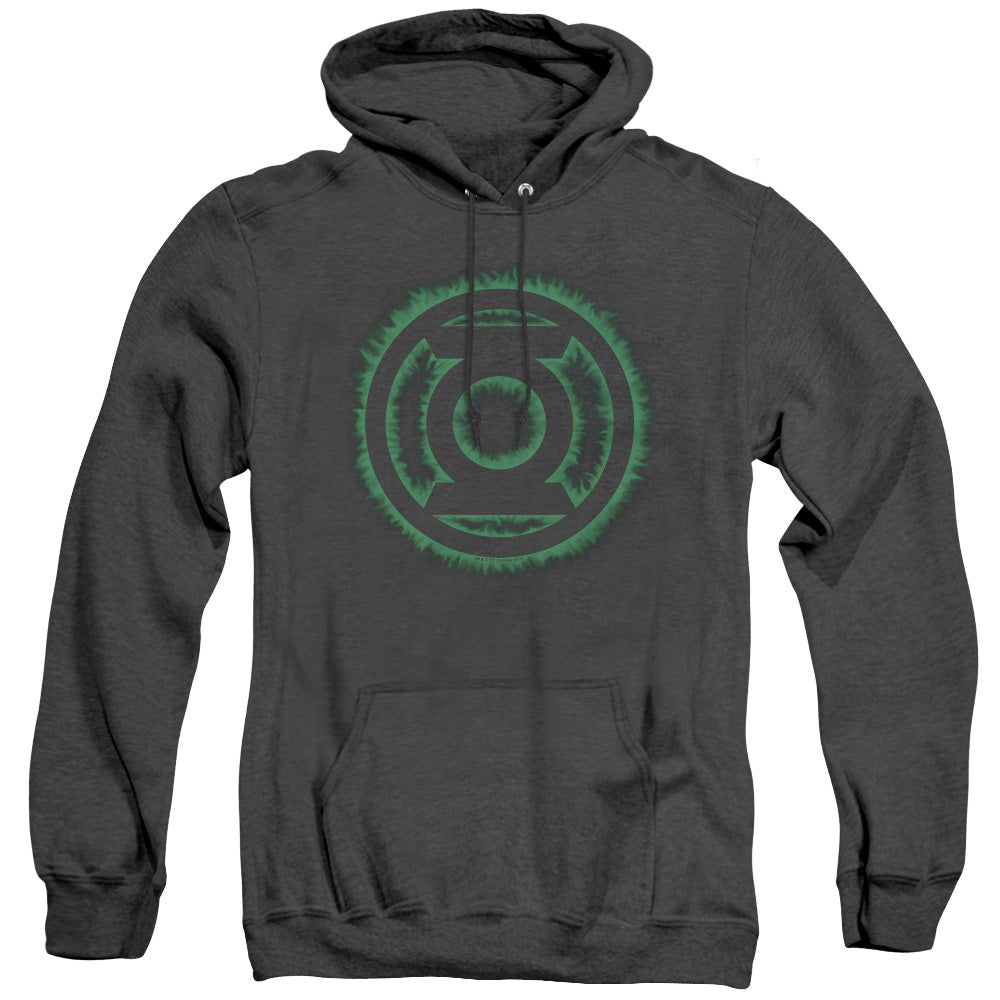 AN OFFCIALLY LICENSED GREEN LANTERN GREEN FLAME LOGO ADULT UNISEX HEATHER PULLOVER HOODIE BLACK