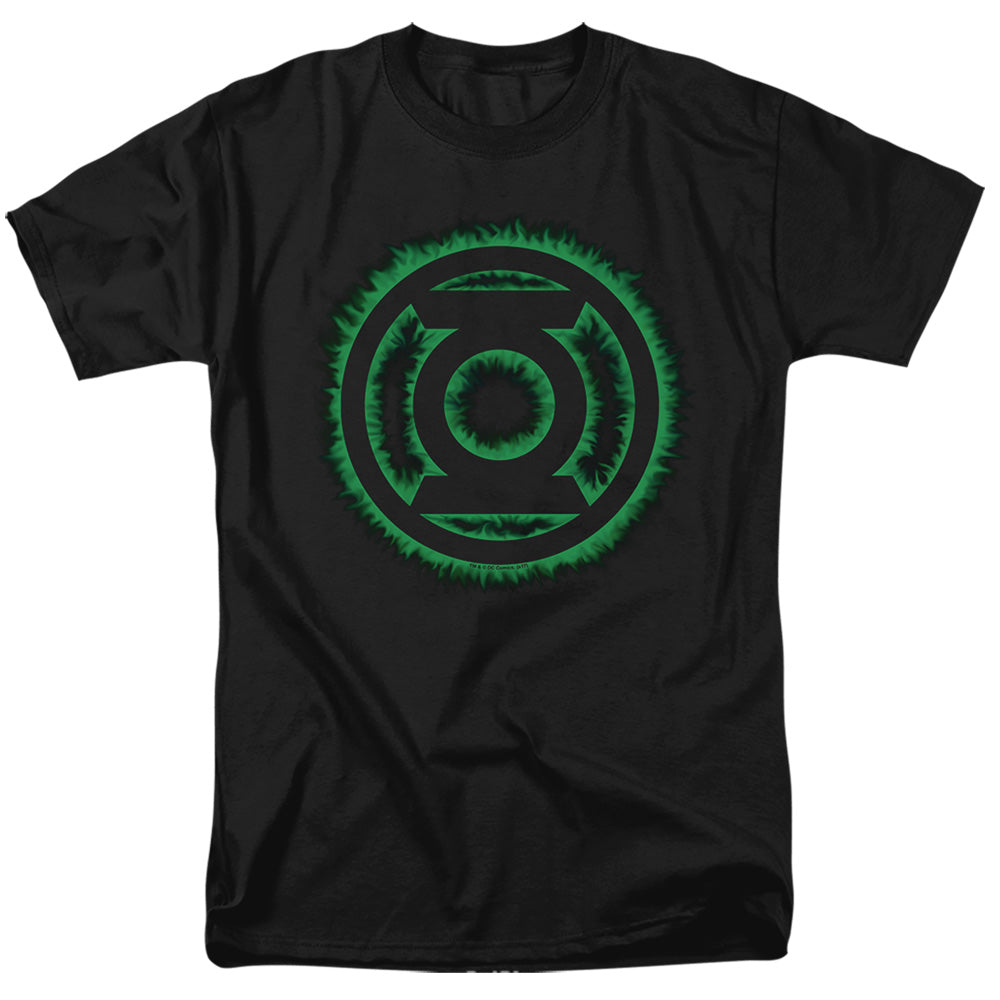 AN OFFCIALLY LICENSED GREEN LANTERN GREEN FLAME LOGO MEN'S REGULAR FIT T-SHIRT BLACK