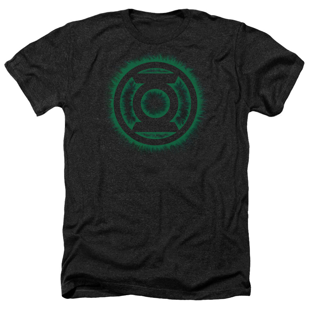 AN OFFCIALLY LICENSED GREEN LANTERN GREEN FLAME LOGO MEN'S HEATHER T-SHIRT CHARCOAL
