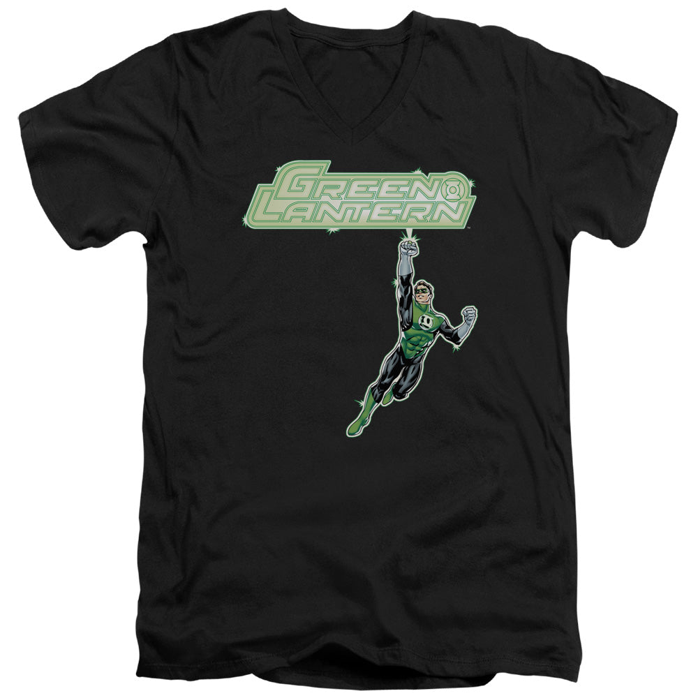 AN OFFCIALLY LICENSED GREEN LANTERN ENERGY CONSTRUCT LOGO MEN'S V-NECK T-SHIRT BLACK