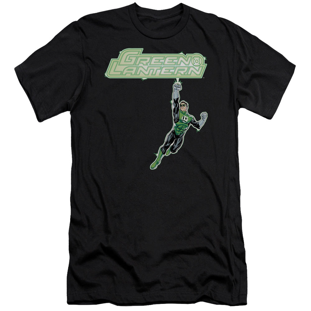 AN OFFCIALLY LICENSED GREEN LANTERN ENERGY CONSTRUCT LOGO MEN'S PREMIUM SLIM FIT T-SHIRT BLACK