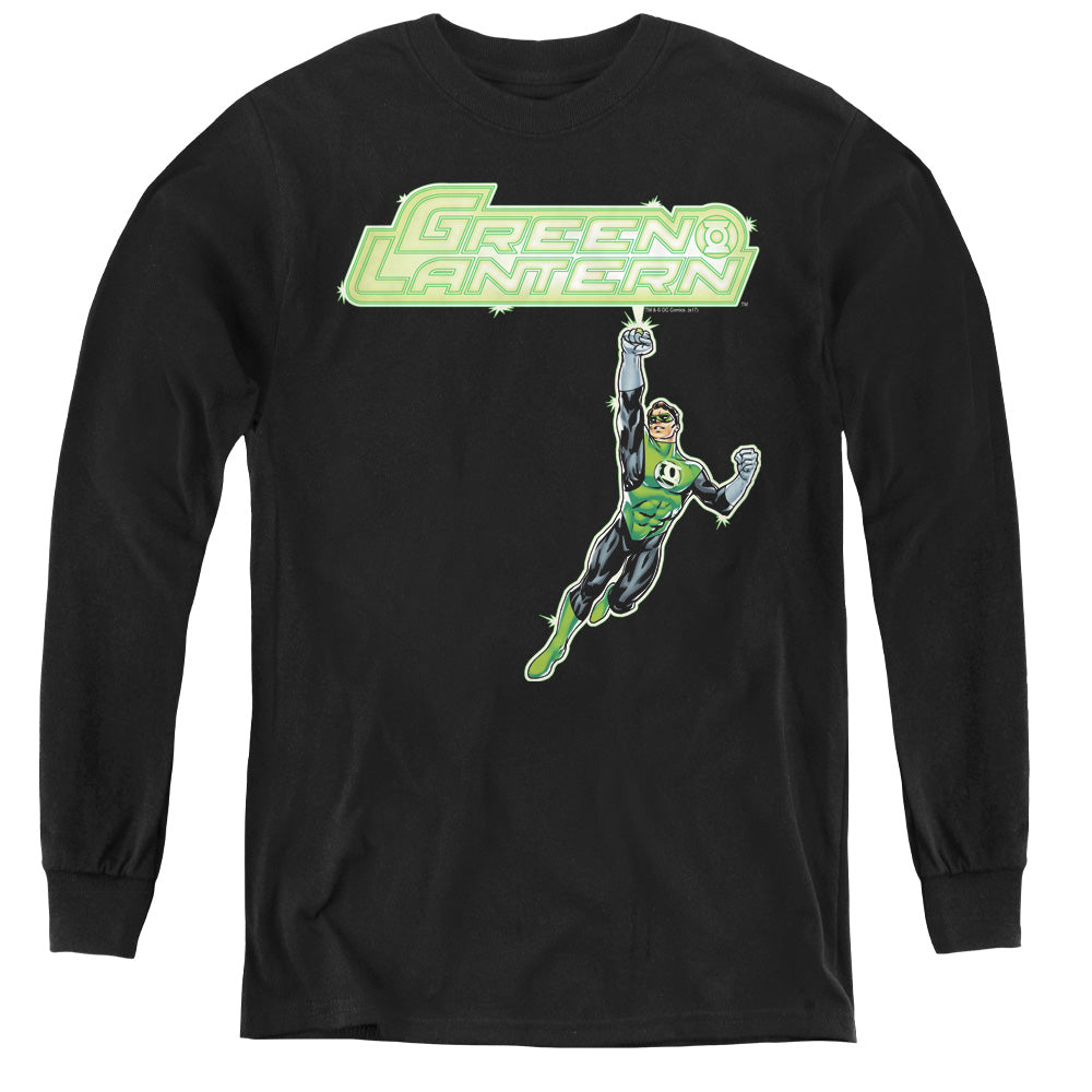 AN OFFCIALLY LICENSED GREEN LANTERN ENERGY CONSTRUCT LOGO YOUTH LONG SLEEVE T-SHIRT BLACK