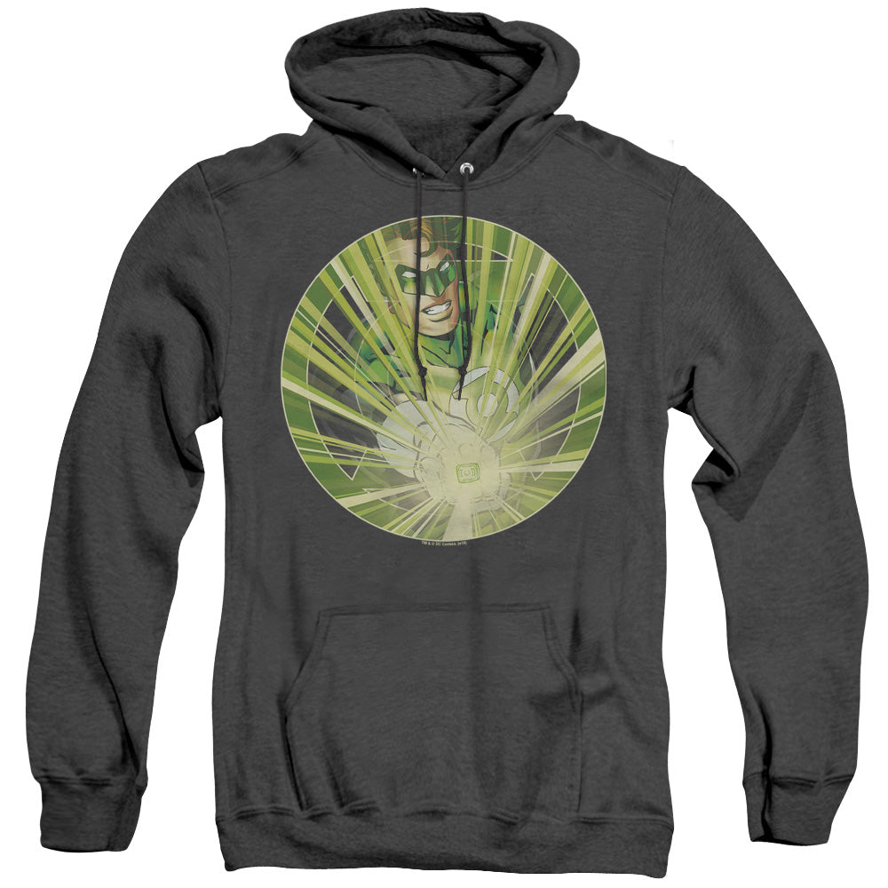 AN OFFCIALLY LICENSED GREEN LANTERN LIGHT EM UP ADULT UNISEX HEATHER PULLOVER HOODIE BLACK