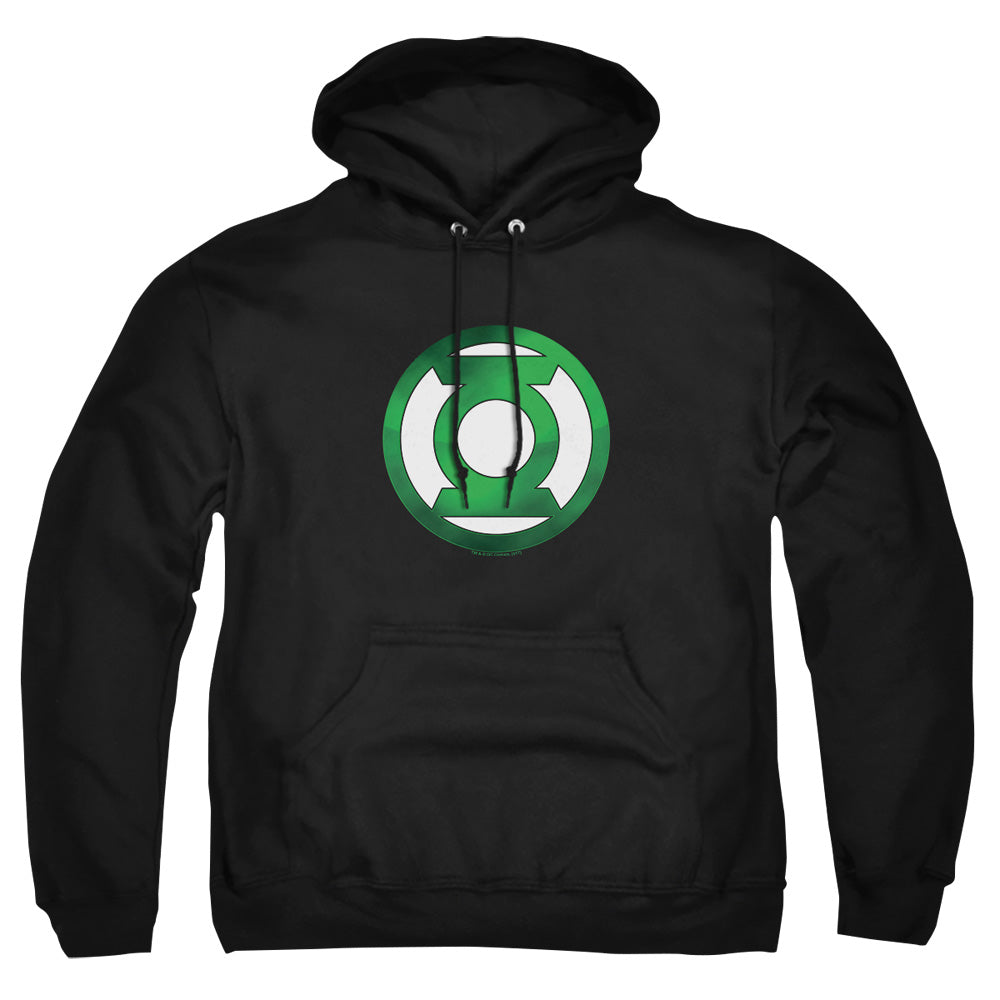 AN OFFCIALLY LICENSED GREEN LANTERN GREEN CHROME LOGO ADULT UNISEX PULLOVER HOODIE BLACK