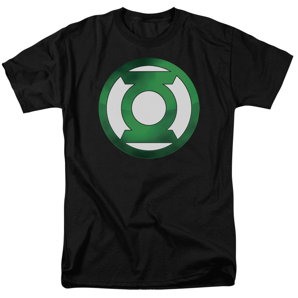AN OFFCIALLY LICENSED GREEN LANTERN GREEN CHROME LOGO MEN'S REGULAR FIT T-SHIRT BLACK