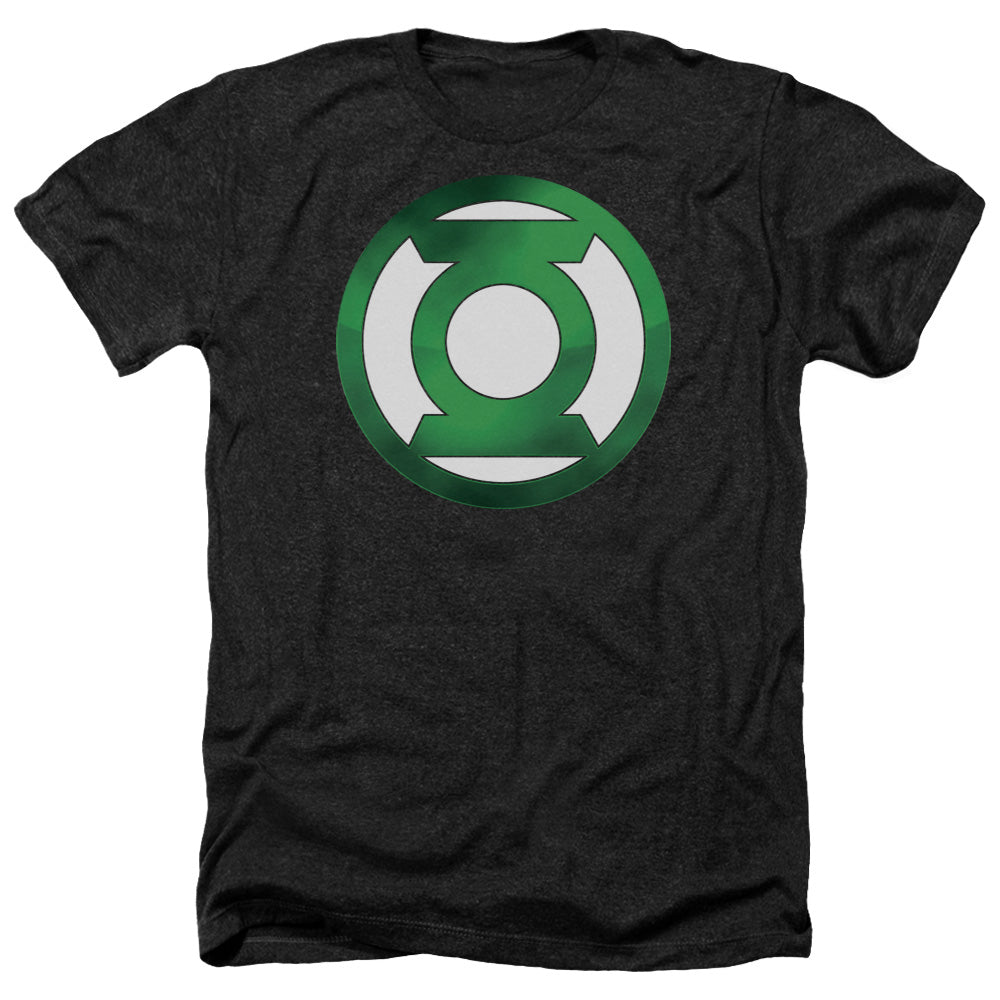 AN OFFCIALLY LICENSED GREEN LANTERN GREEN CHROME LOGO MEN'S HEATHER T-SHIRT CHARCOAL