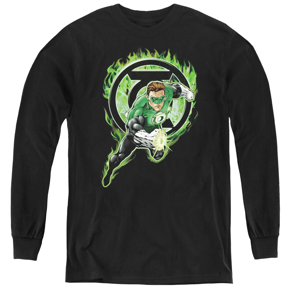 AN OFFCIALLY LICENSED GREEN LANTERN SPACE COP YOUTH LONG SLEEVE T-SHIRT BLACK