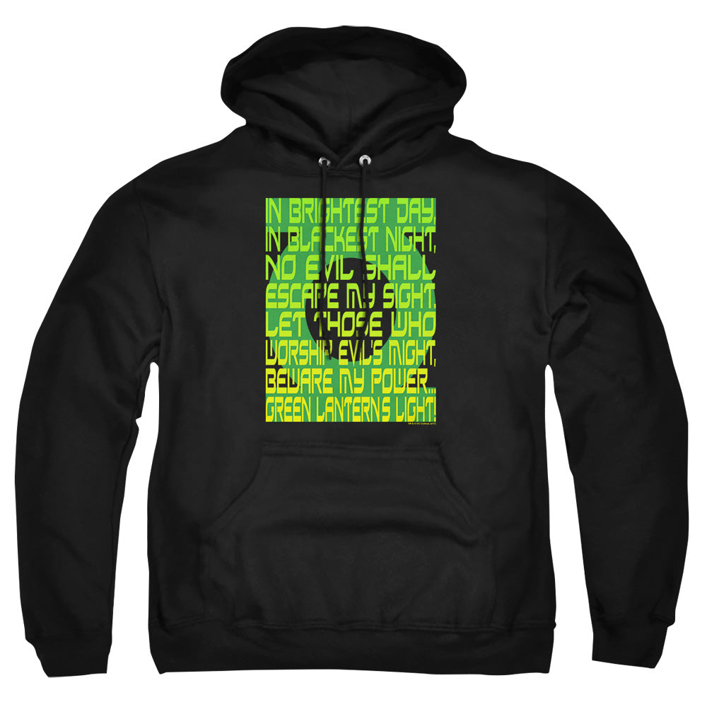 AN OFFCIALLY LICENSED GREEN LANTERN GREEN LANTERN OATH ADULT UNISEX PULLOVER HOODIE BLACK