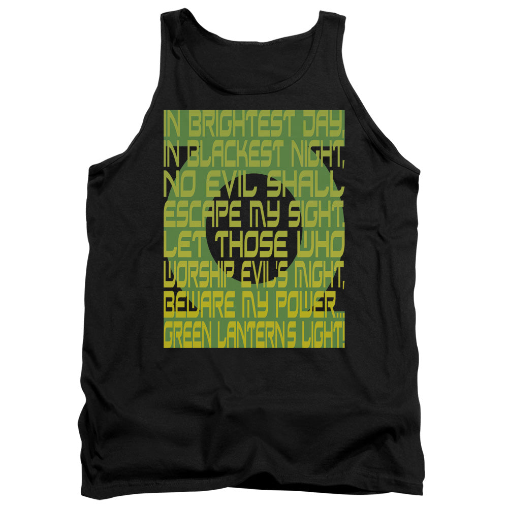 AN OFFCIALLY LICENSED GREEN LANTERN GREEN LANTERN OATH ADULT UNISEX TANK TOP BLACK