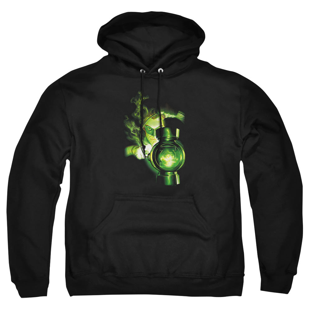 AN OFFCIALLY LICENSED GREEN LANTERN LANTERN LIGHT ADULT UNISEX PULLOVER HOODIE BLACK