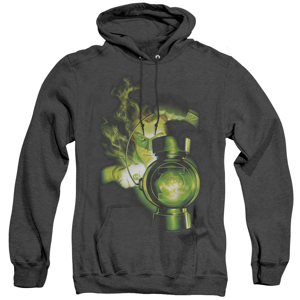 AN OFFCIALLY LICENSED GREEN LANTERN LANTERN LIGHT ADULT UNISEX HEATHER PULLOVER HOODIE BLACK