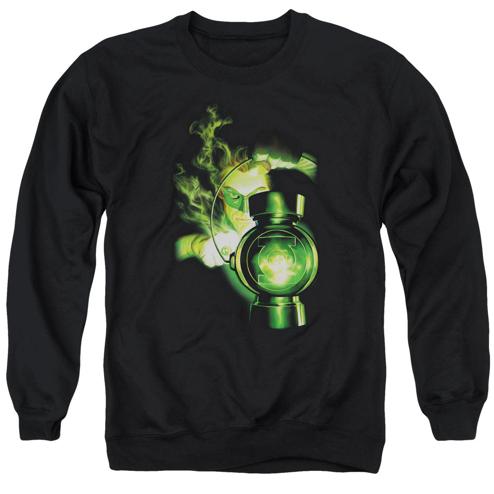 AN OFFCIALLY LICENSED GREEN LANTERN LANTERN LIGHT ADULT UNISEX CREWNECK SWEATSHIRT BLACK