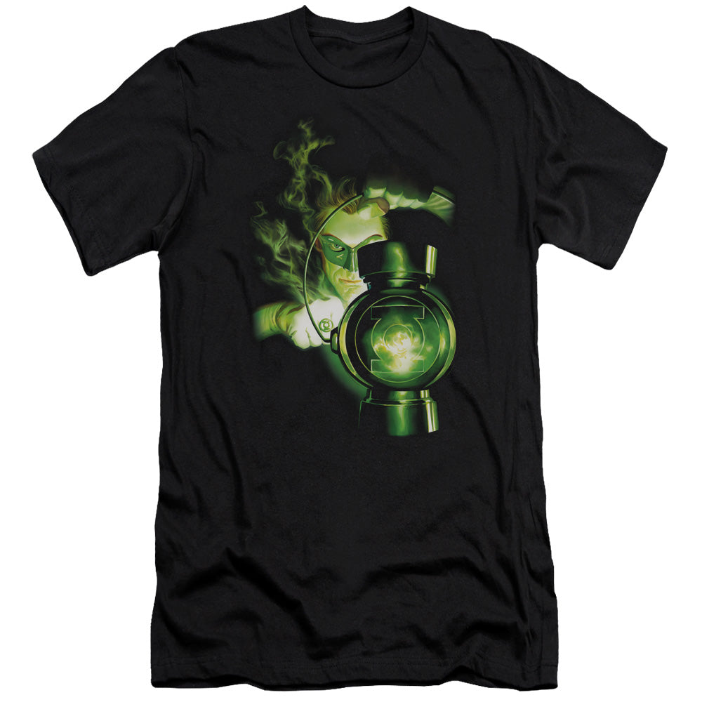AN OFFCIALLY LICENSED GREEN LANTERN LANTERN LIGHT MEN'S PREMIUM SLIM FIT T-SHIRT BLACK