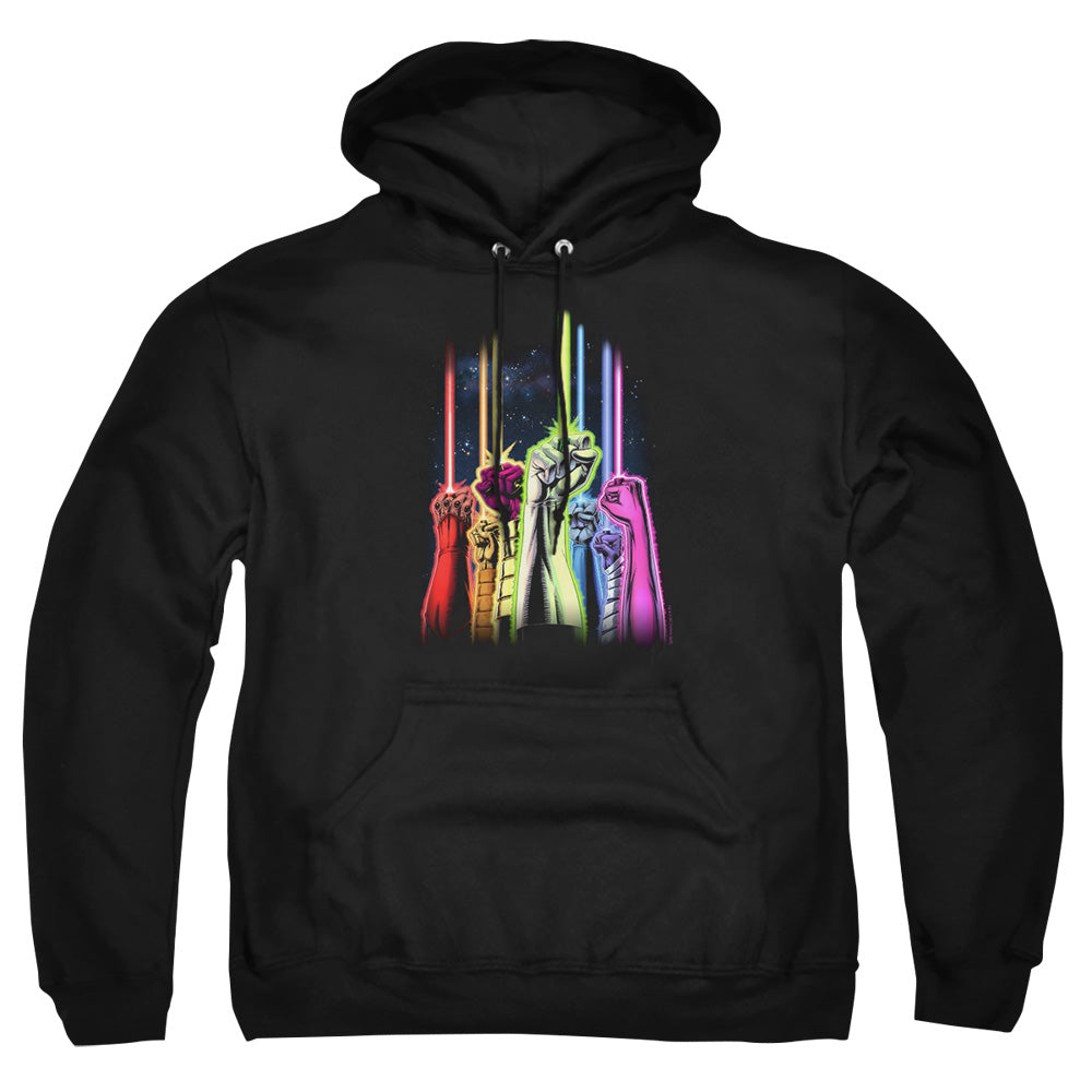 AN OFFCIALLY LICENSED GREEN LANTERN RAINBOW CORPS ADULT UNISEX PULLOVER HOODIE BLACK
