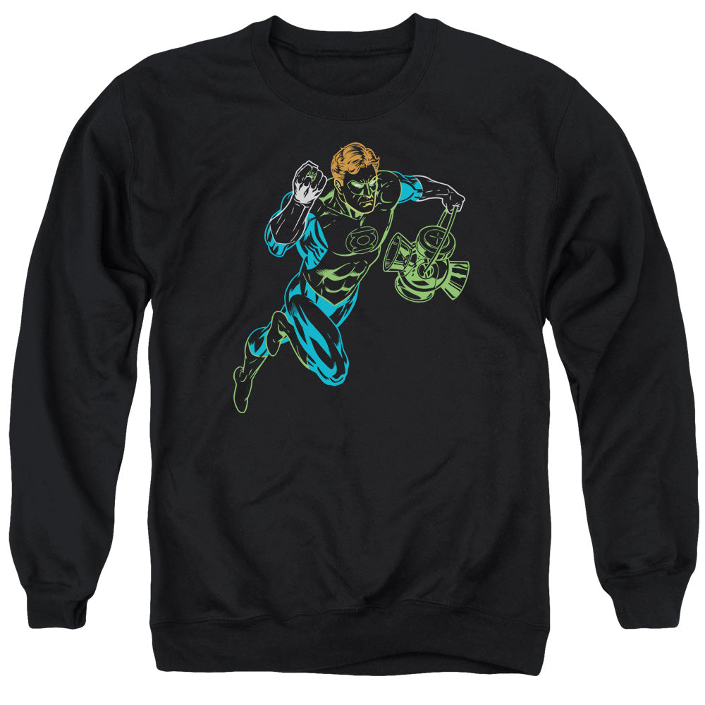 AN OFFCIALLY LICENSED GL NEON LANTERN ADULT UNISEX CREWNECK SWEATSHIRT BLACK