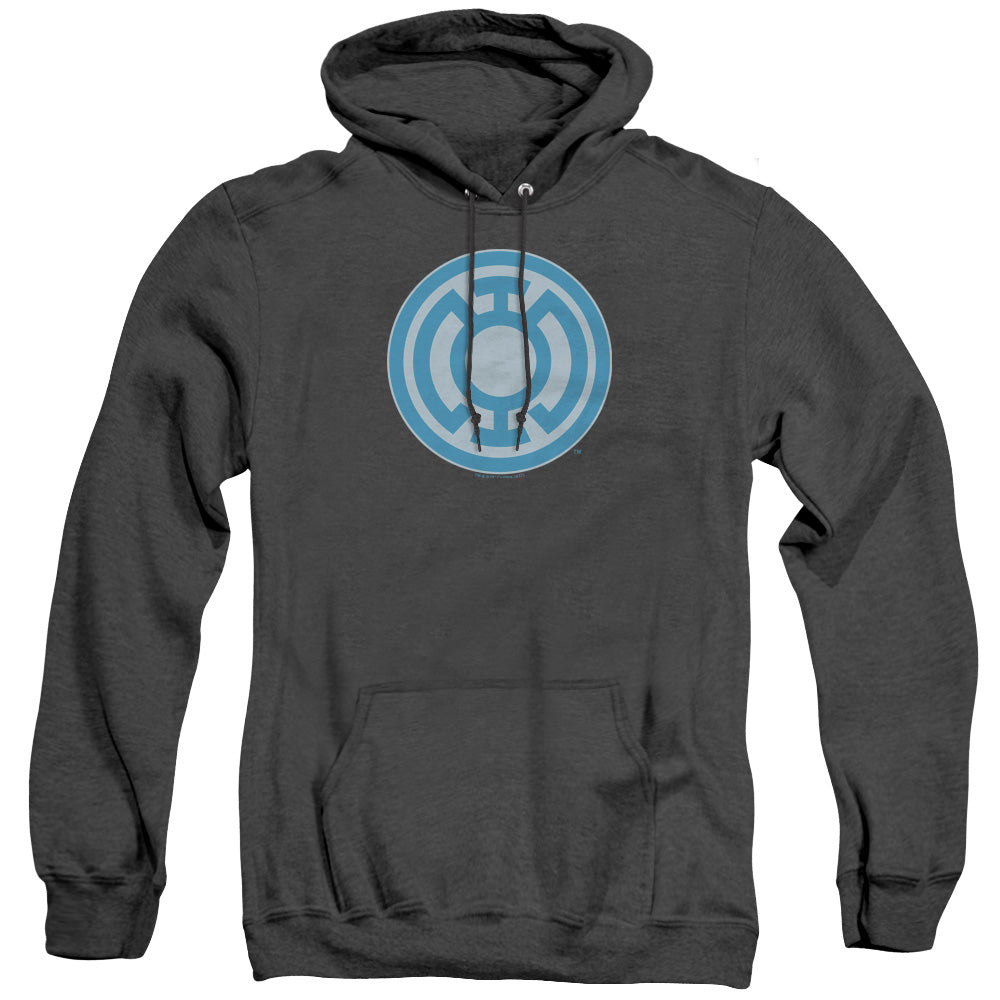 AN OFFCIALLY LICENSED GREEN LANTERN BLUE SYMBOL ADULT UNISEX HEATHER PULLOVER HOODIE BLACK