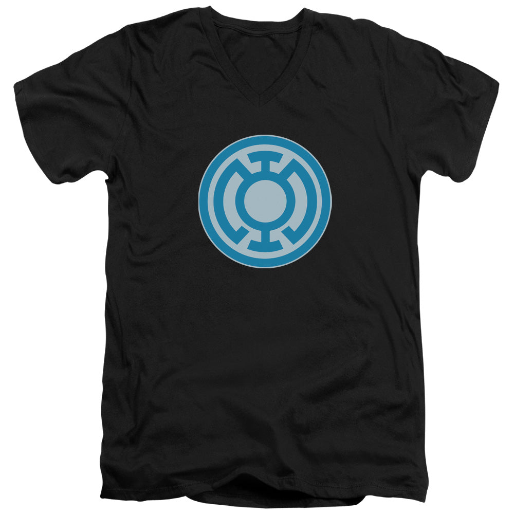 AN OFFCIALLY LICENSED GREEN LANTERN BLUE SYMBOL MEN'S V-NECK T-SHIRT BLACK