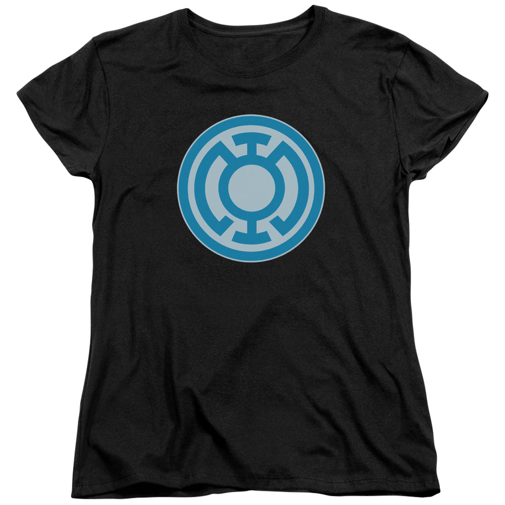 AN OFFCIALLY LICENSED GREEN LANTERN BLUE SYMBOL WOMEN'S REGULAR FIT T-SHIRT BLACK