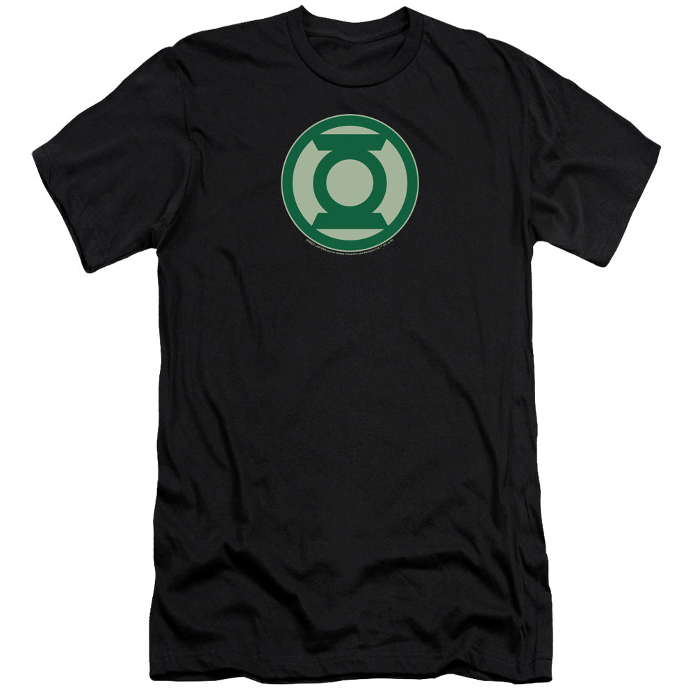 AN OFFCIALLY LICENSED GREEN LANTERN GREEN SYMBOL MEN'S PREMIUM SLIM FIT T-SHIRT BLACK