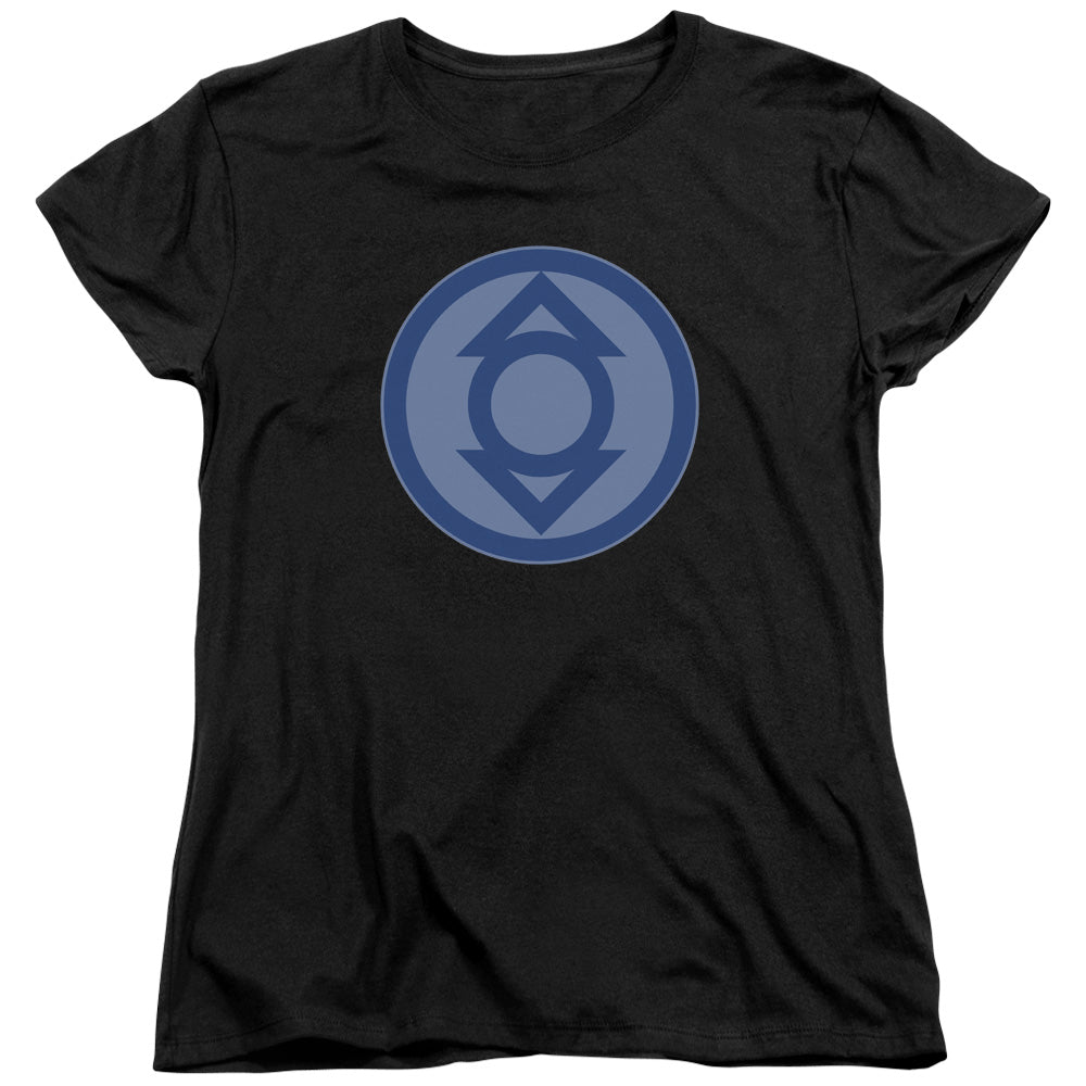 AN OFFCIALLY LICENSED GREEN LANTERN INDIGO SYMBOL WOMEN'S REGULAR FIT T-SHIRT BLACK