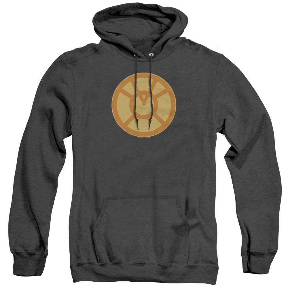AN OFFCIALLY LICENSED GREEN LANTERN ORANGE SYMBOL ADULT UNISEX HEATHER PULLOVER HOODIE BLACK