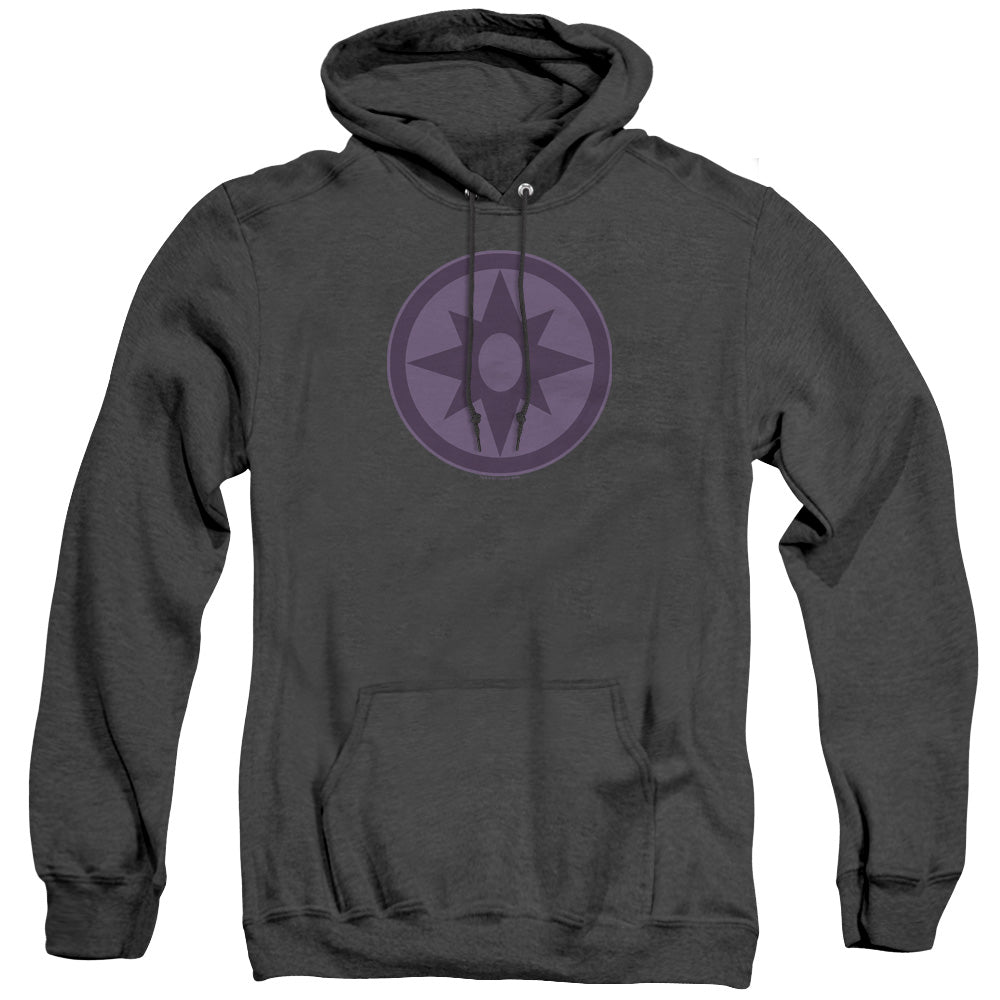 AN OFFCIALLY LICENSED GREEN LANTERN SAPPHIRE SYMBOL ADULT UNISEX HEATHER PULLOVER HOODIE BLACK
